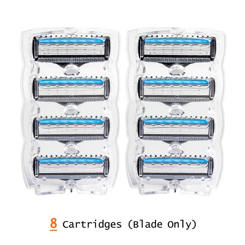 QShave Het Blauw Serie Manual Razor Blade voor Man Blade Refill X5 Blade Plus 1 Trimmer Blade USA Top blade, 4 Cartridges: 8 Cartridges