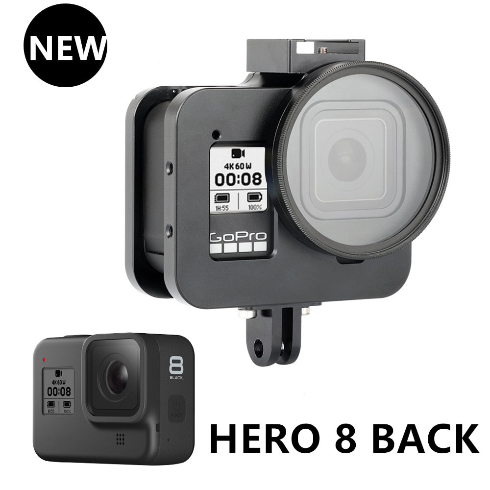 Cnc Aluminium Beschermhoes Kooi Voor Gopro Hero 8 Zwart Met 52 Mm Uv Lens Kooi Voor Go Pro hero 8 Accessoires