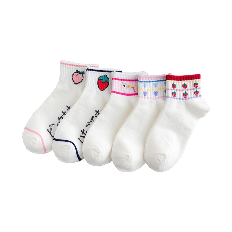 Calcetines cortos de algodón con estampado de arcoíris para mujer, medias de estilo Harajuku, con dibujo de fruta, fresa, primavera y verano: 12