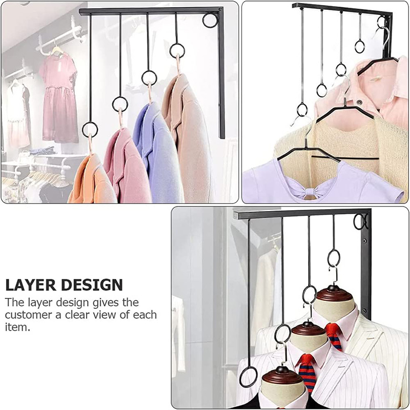 Perchas doradas para tienda de venta de ropa, estante de exhibición, estante de arte del hierro, gancho de pared, expositor de ropa, ahorro de espacio, organizador de ropa interior para guardarropa