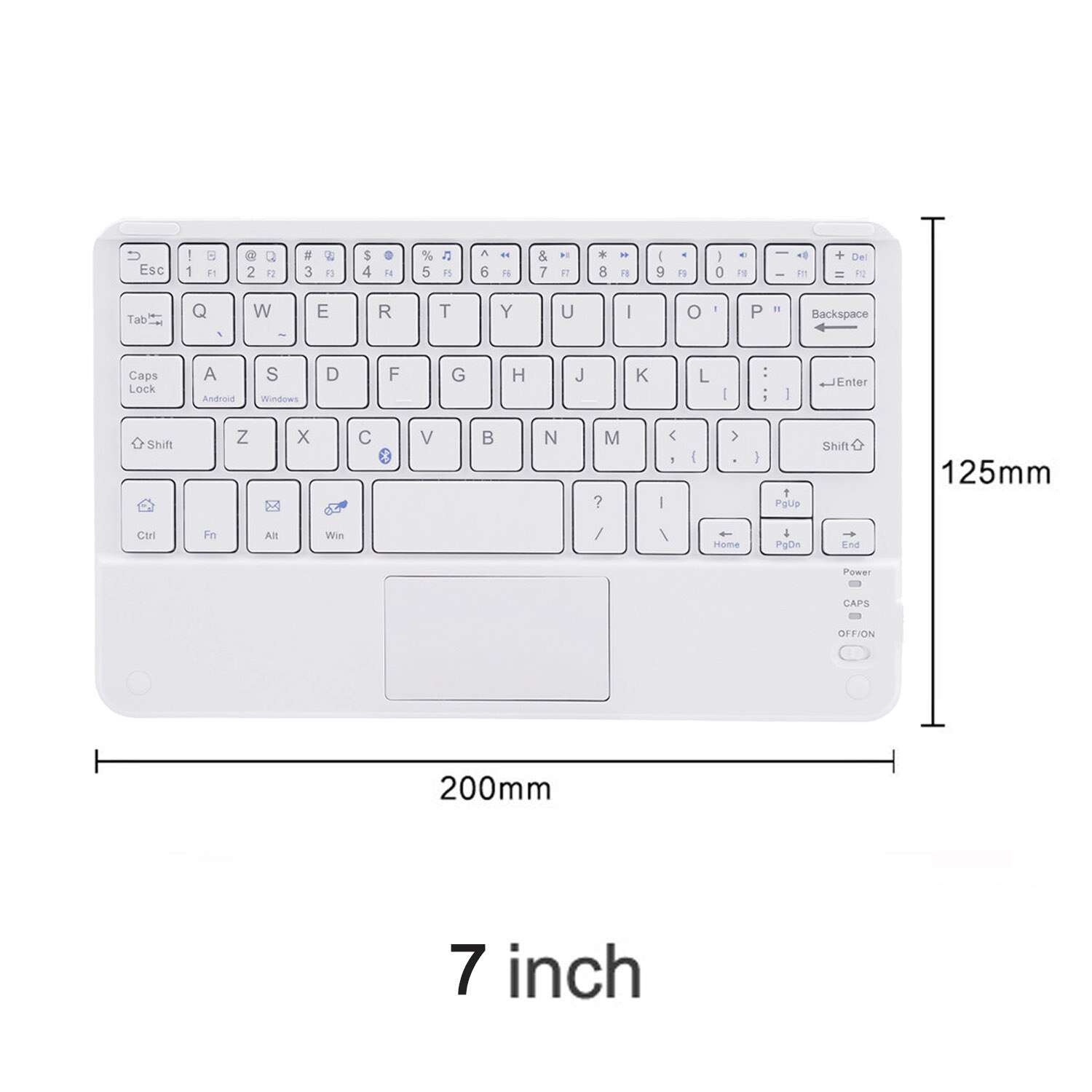 Mini składana klawiatura Bluetooth bezprzewodowa przenośna uniwersalna składana klawiatura z touchpadem dla Windows Android IOS Tablet iPad: 7inch white Touchpad