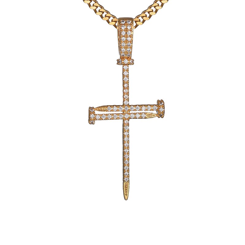 Cross Pendant Hip Hop Nail Cross Pendant Necklace CZ Stones Stainless Steel Chain Necklaces For Men Women