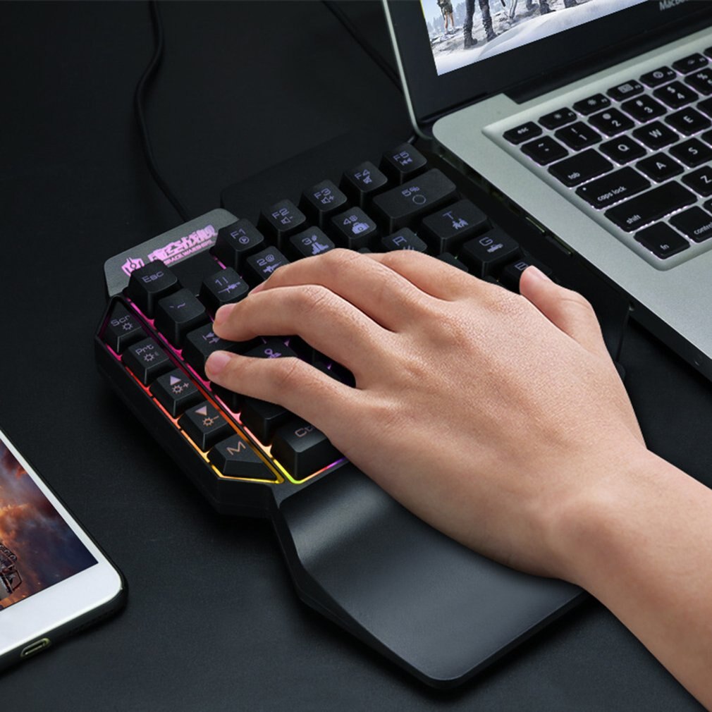 Een Hand 35-Key Mechanische Gaming Toetsenbord Rgb Backlit Draagbare Mini Gaming Keyboard Game Controller Voor Pc PS4 xbox Gamer
