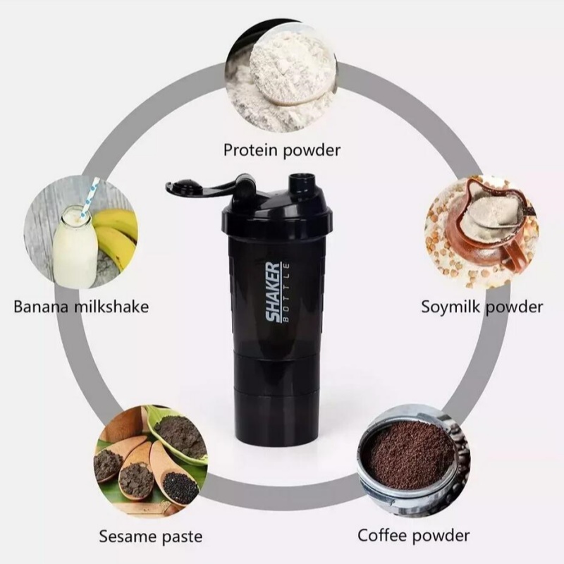 Coctelera de 3 capas, botella de proteína, taza para batido de polvo, botella de agua de gran capacidad, taza mezcladora, botella mezcladora para ejercicio de culturismo