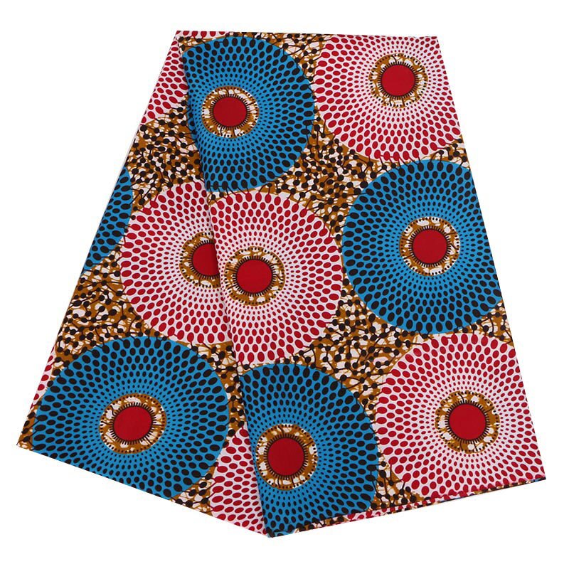 Vritable Wax Blue &amp; Red Circle Print Fabric Nederlands Real Wax