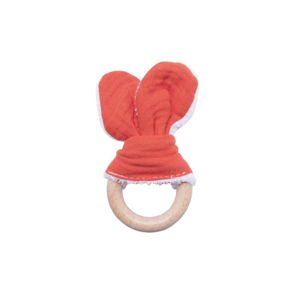2 teile/satz Baumwolle Hase Ohr Rasseln Spielzeug Baby Buche Holz Zahnen Diy Armbinde Kinderwagen Kette Hase Ohr Baby Rassel Spielzeug: rot