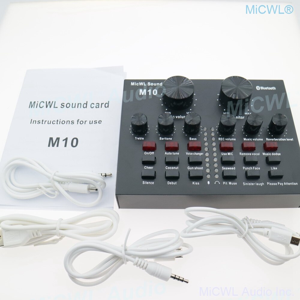 M10 lydkort lyd sæt interface ekstern usb mikrofon live bluetooth funktion forforstærker mixer til computer pc laptop synge