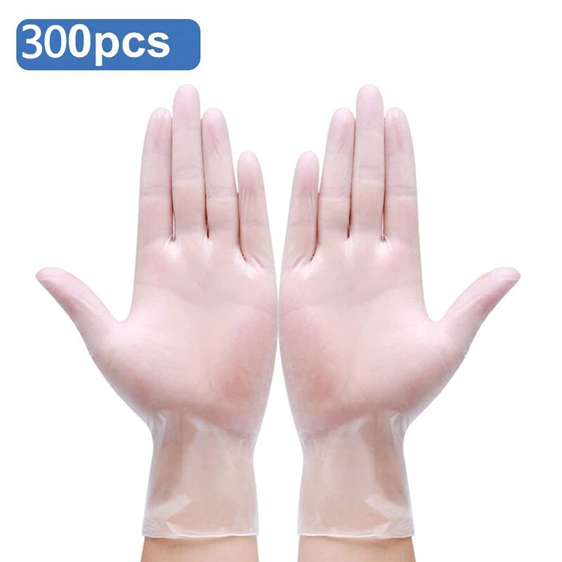 300pcs Transparent Disposable Latex Gloves Anti Virus Non-Slip Home Laboratory Rubber Food Grade Latex Gloves Household Cleaning: Gloves 300pcs / M