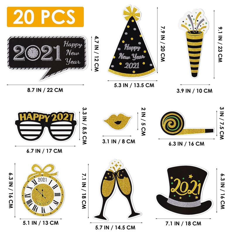 20pcs Year Photo Props Funny Festive Photo Booth Props Years Eve Party Supplies Happy Year Party Decorations