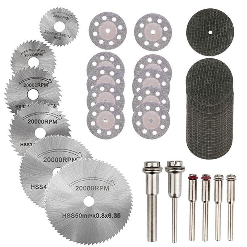 36 pièces de meules de coupe rotatives Kit d'outils Mini meule de coupe diamantée et lames de scie circulaire HSS et roues de coupe en métal résine