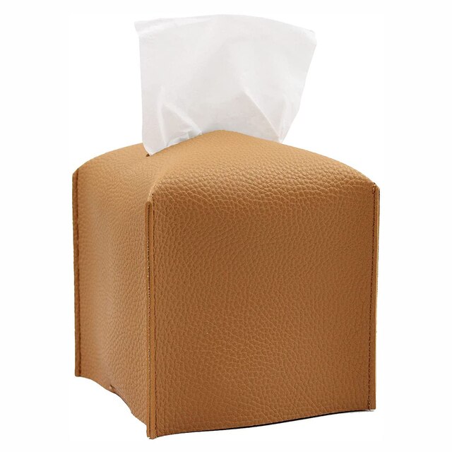 Tissue Box Cover Holder, Square Decoration Pu Leather Facial Tissues Case Roll Paper Dispenser For Bathroom Vanity Countertop: Beige-S