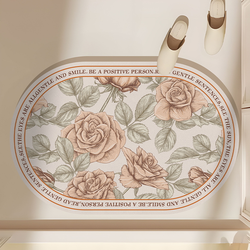 Floral Bathroom Bath Mat Quick Dry Non-slip Foot Mats Super Absorbent Shower Rugs Toilet Pad Doormat Washable: WHITE / 400MMx600MM