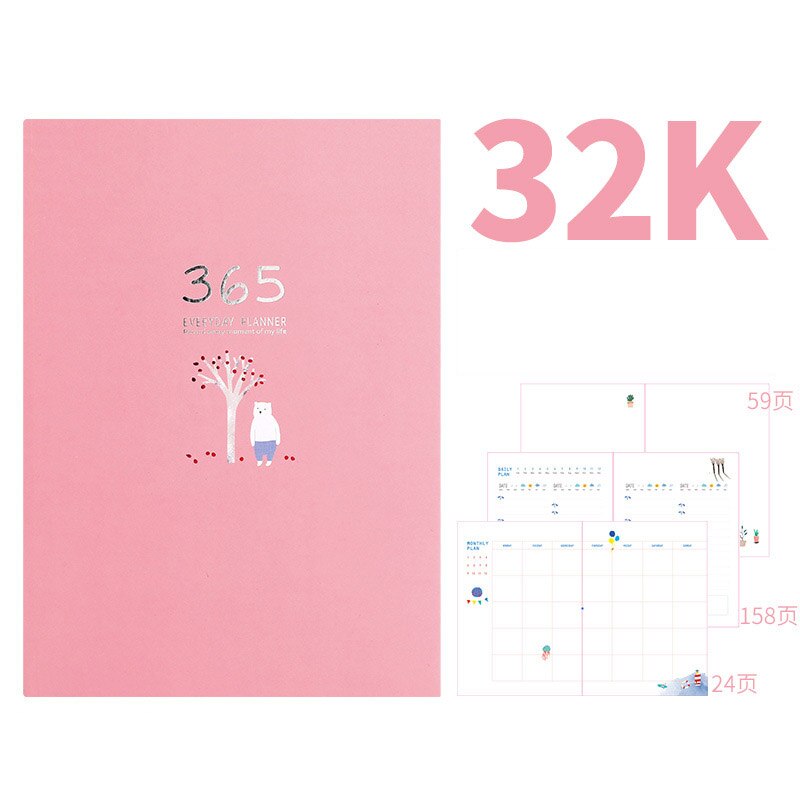 365 Days DIY Notebook Agenda A6 Diary Monthly Weekly Planner Organizer Color Paper Notebooks and Journals Drawing Book: Pink