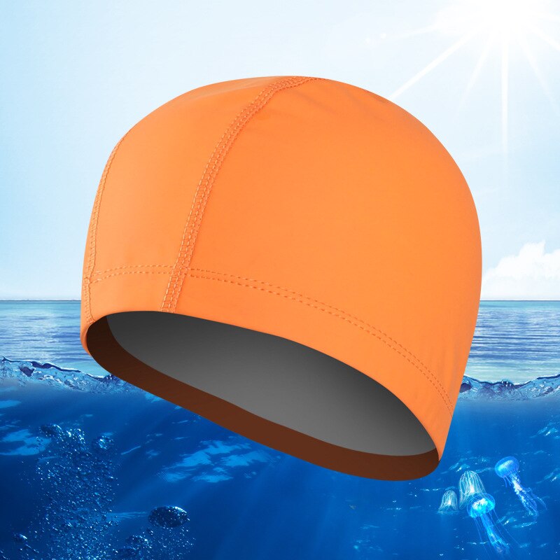 Chapéus elásticos de natação unissex, capas com revestimento impermeável para piscina, natação, tamanho livre para homens e mulheres, proteção para orelhas boné para natação: Orange