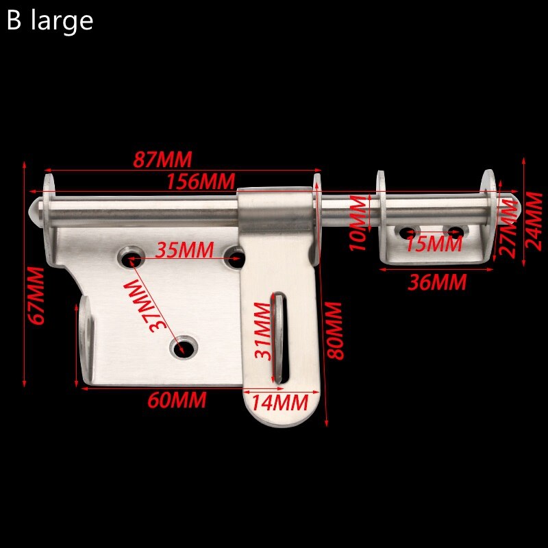 Slide Bolt Gate Latch Safety Door Lock with Padlock Hole Bar Heavy Duty Stainless Steel Brushed Surface Don&#39;t Include Padlock: B large