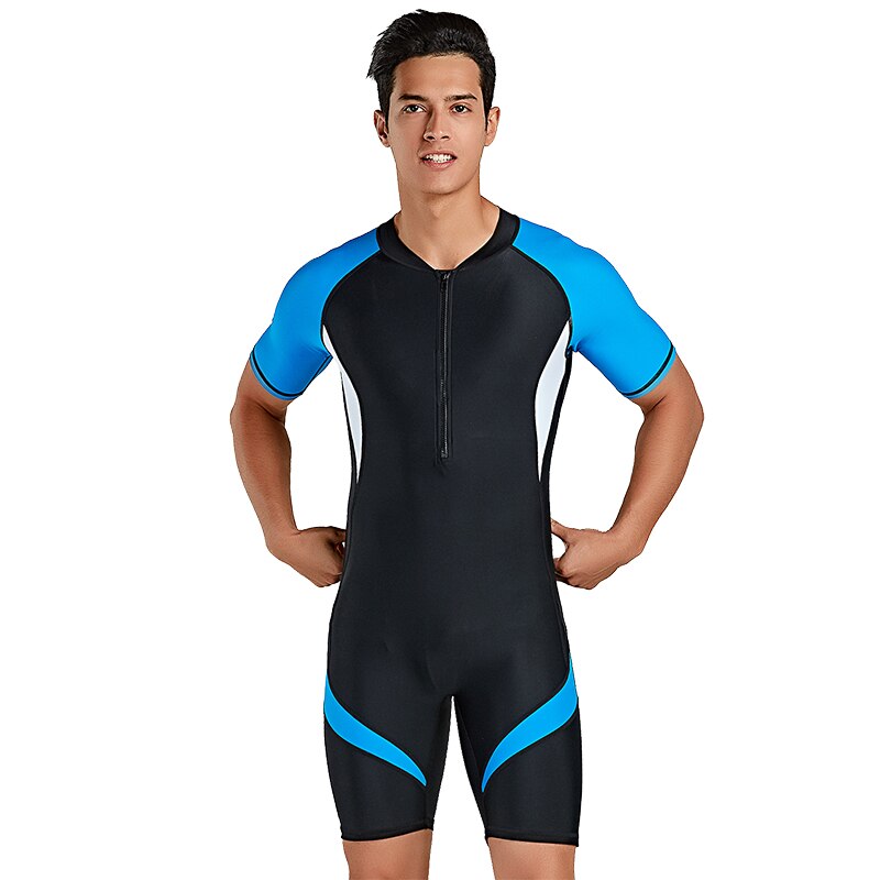 SBART One Piece Men's Swimwear Short-sleeve Snorkeling Suit Quick-dry Close-fit Slim Elastic Swimsuit for Swimming