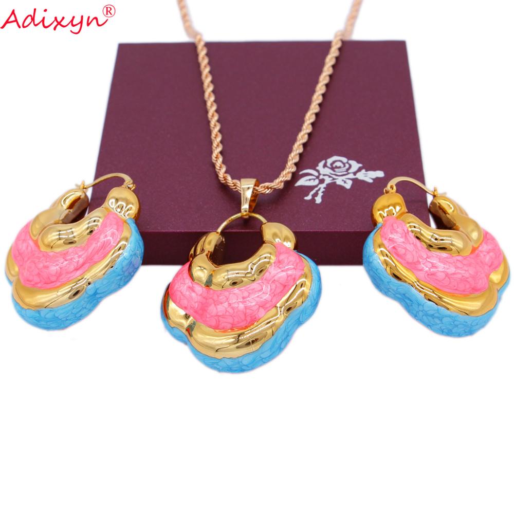 Adixyn Romantic Nigerian Jewelry Set For Women Bag Shape Colorful Earrings Pendant Necklace African Jewelry Trendy N03197