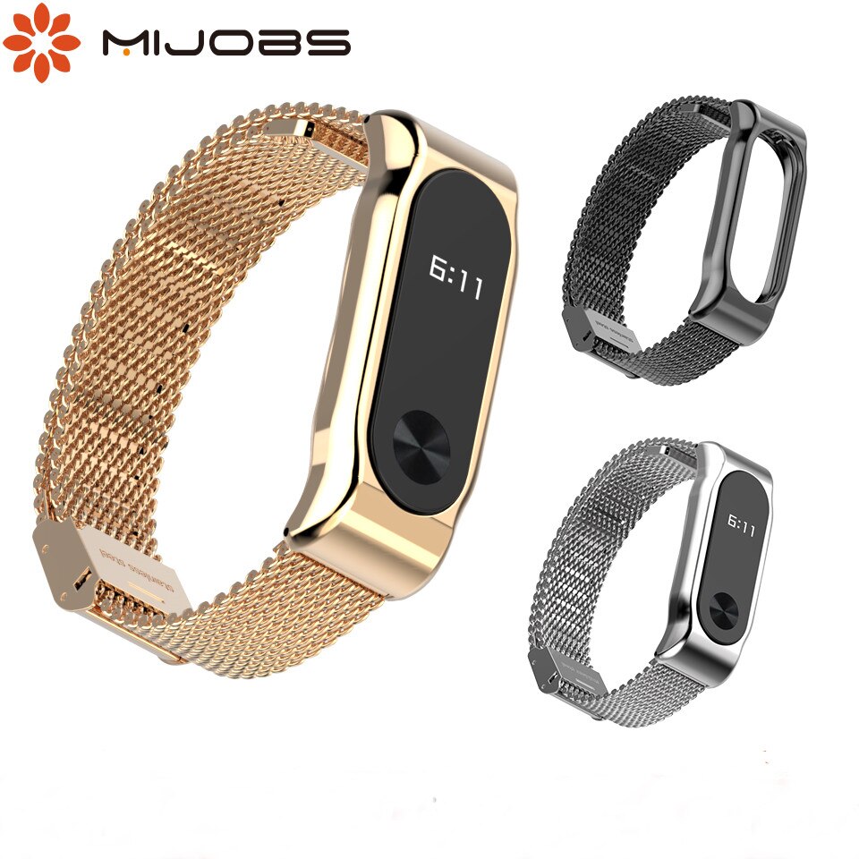 For Mi Band 2 Strap Metal Wriststrap Stainless Steel Bracelet for Xiaomi Mi Band 2 Smart Accessories Wristband Miband 2 Strap