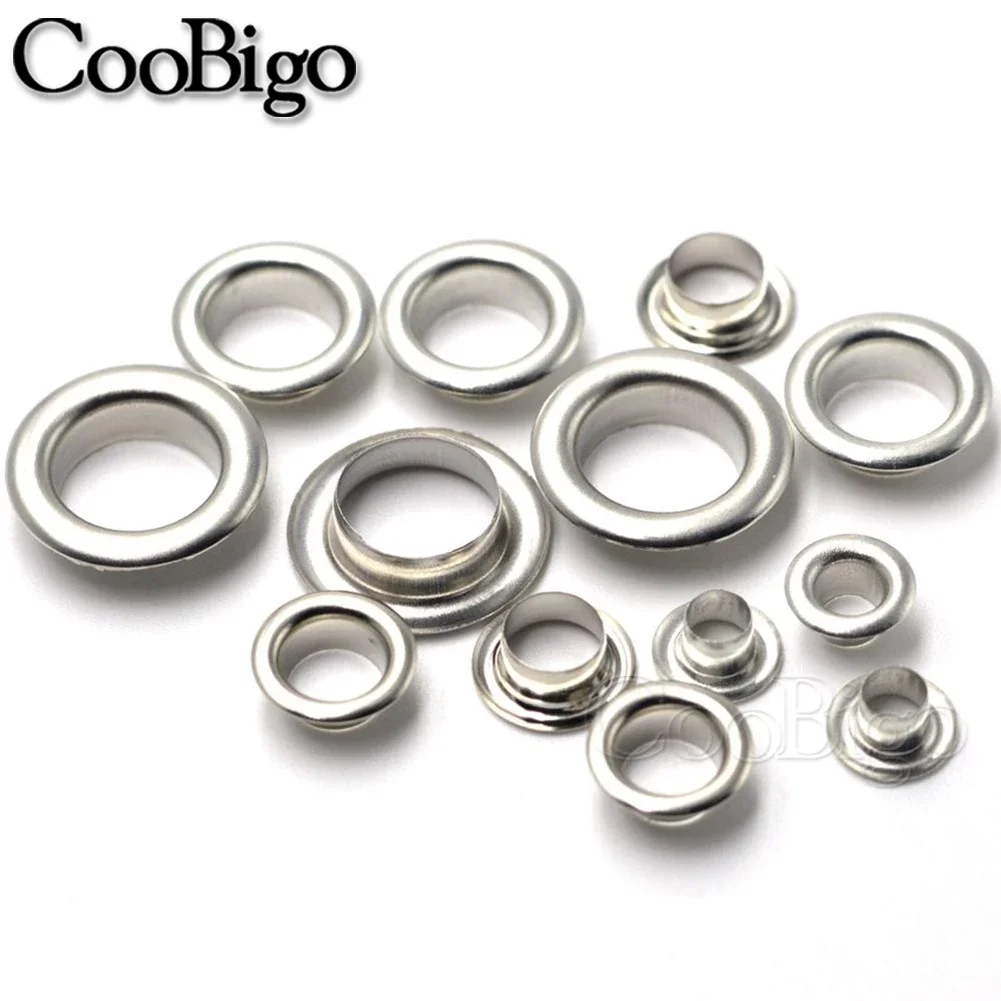 100 ensembles d'œillets ronds en cuir, œillets en métal pour chaussures, vêtements, sac, ceinture, bricolage, accessoires d'artisanat du cuir, couleur argent