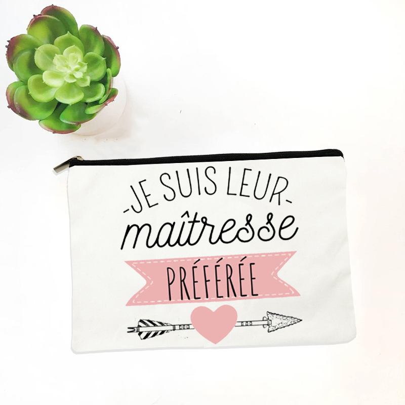 Lærer tak lærer fransk tryk makeup-etui opbevaringsetui rejse toilettasker blyantstaske skoleartikler forsyninger: Multi