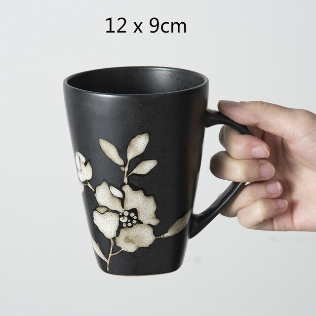 Ceramic Breakfast Plates Food Dish Dinnerware Black Hibiscus Flower Mug Dessert Fruit Snack Plate Cutlery Bowl Flatware: 5