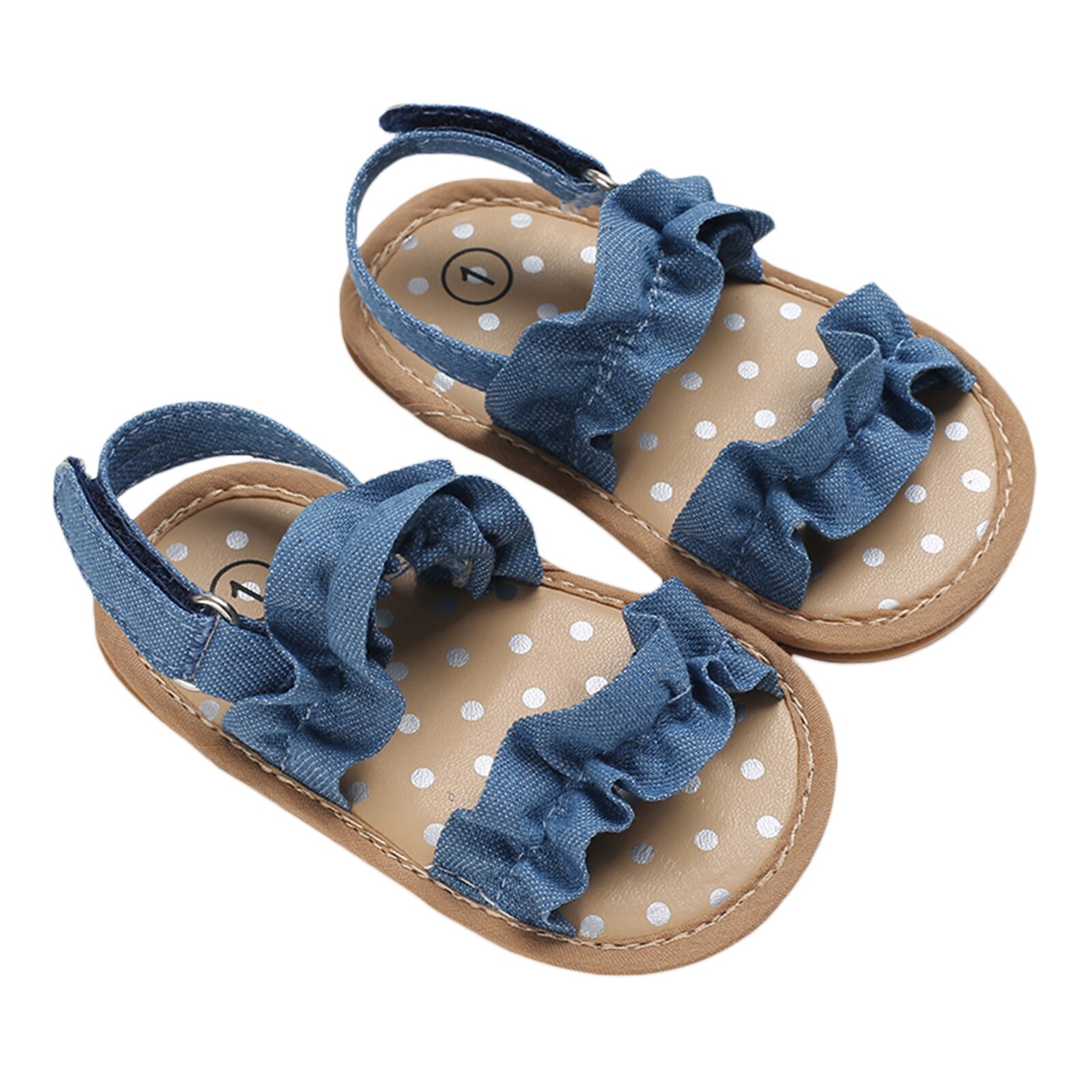 Baby Baby Meisje Schoenen Peuter Flats Sandalen Zachte Rubberen Zool Anti-Slip Zomer Solid Ruffle Crib Eerste Wandelaar Schoenen: Blauw / 7-12 Months