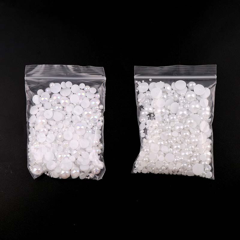 1000 stks Wit Half Ronde Platte achterkant Parels mix maten 2 3 4 5 6 8 10mm ABS imitatie kralen om DIY nail art