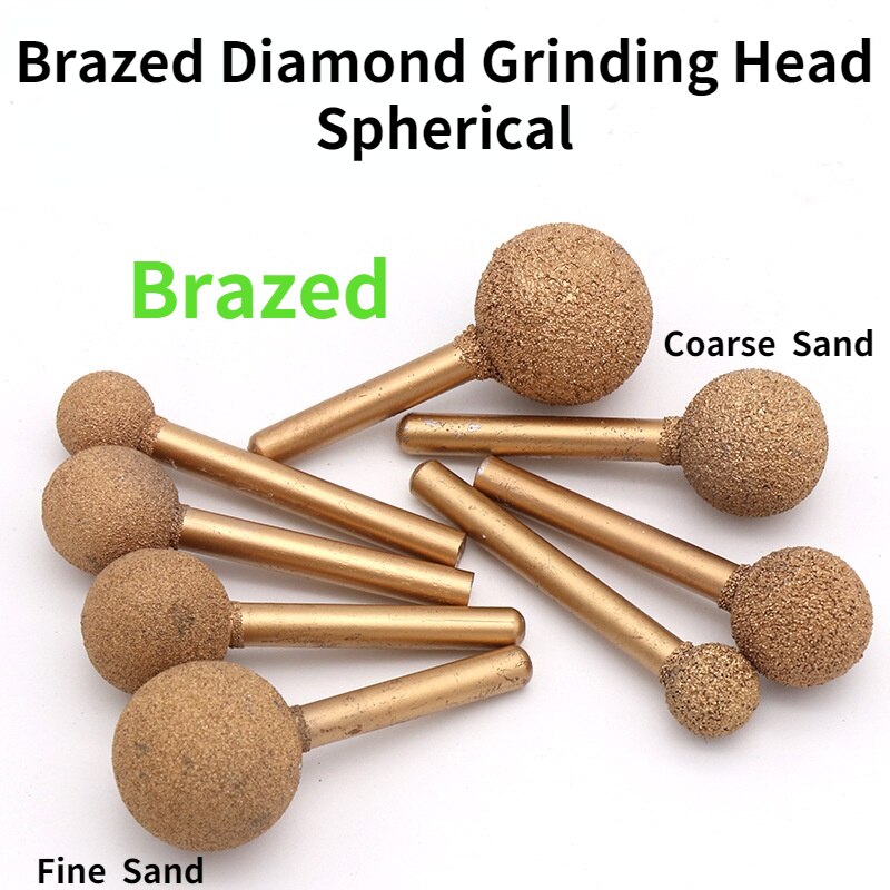 Gelötete Diamant Schleifen Kopf 6mm Schaft/Legierung Schleifen Kopf Grob Sand Feine Sand/stein Carving Schleifen Kopf sphärische