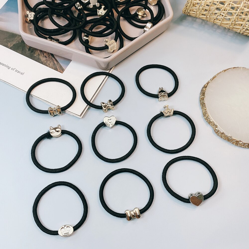 Lote de 10/20 unidades de cintas para el pelo de Metal negro Retro, banda de goma elástica, soporte para Coleta, diademas para el cabello accesorios Vintage