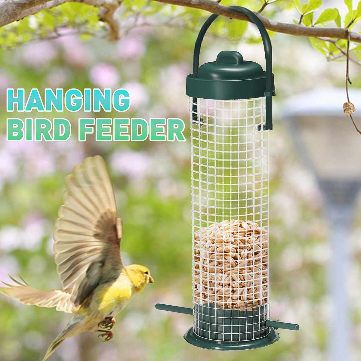 Bird Feeder Iron Wire Style Outdoor Pet Bird Seeds Food Feeder Garden Snacks Bucket Holder Bird Feeding Station