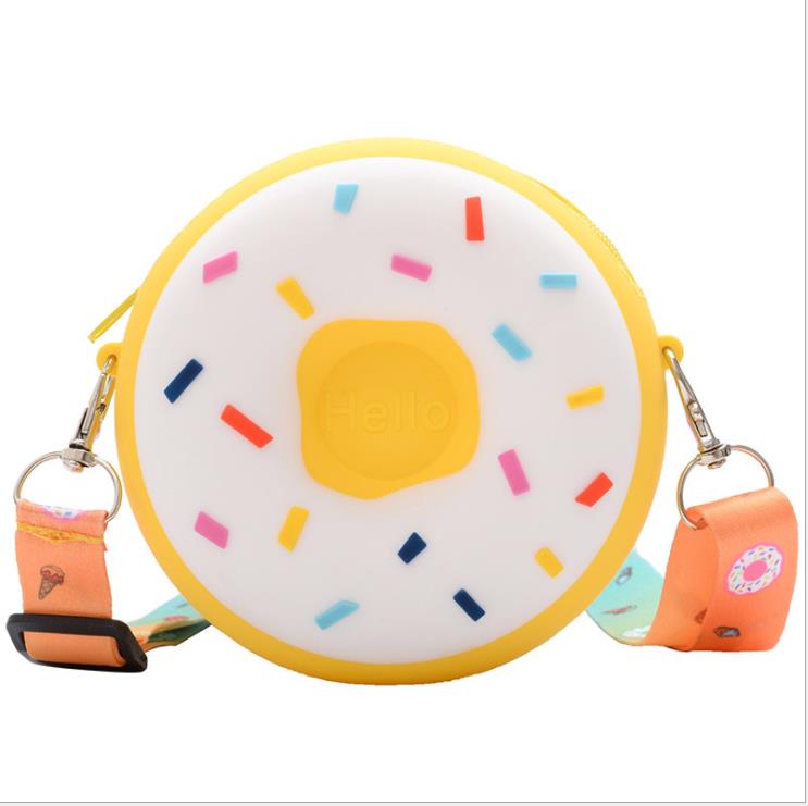 Kids Shoulder Bag Cross-Body Pack Round Adjustable Wide Strap Travel Large Capacity Rainbow Donut Printed Pockets: G