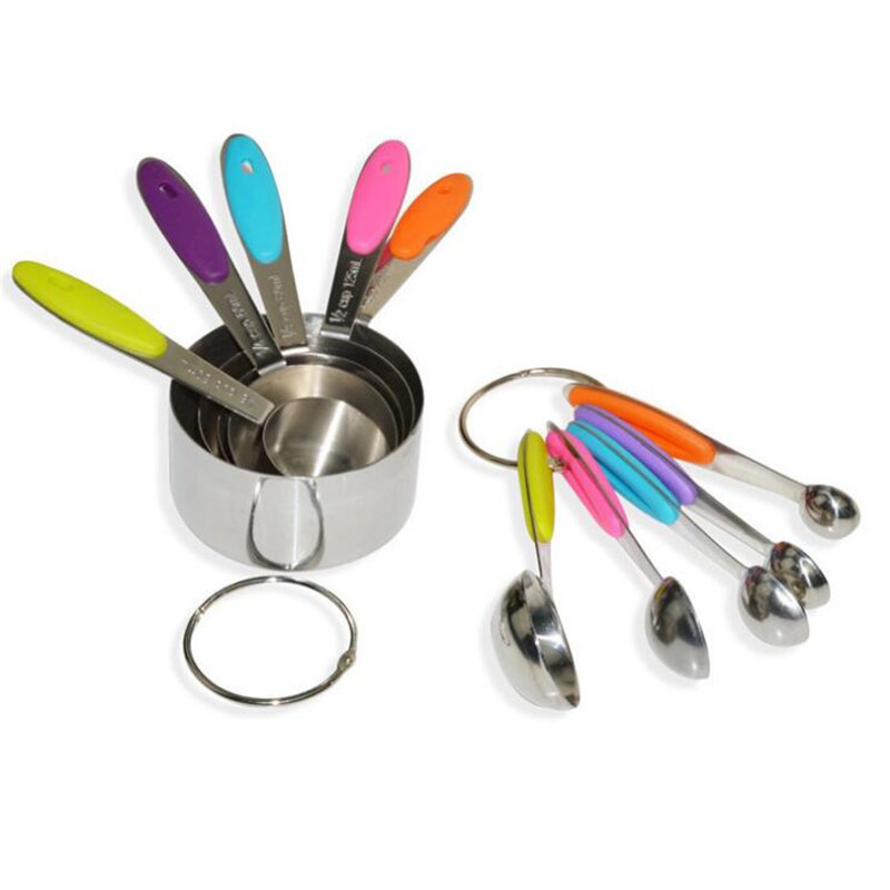 Juego de cuchara medidora de acero inoxidable reutilizable, 1/4, 1/2, 1 Tsp para secado y líquido (5 cucharas + 5 tazas)