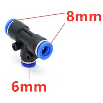4mm 6mm 8mm 10mm 12mm Pneumatische Slang Plastic 3 Way Tee Quick Connectors Adapters: 8mm-6mm-8mm