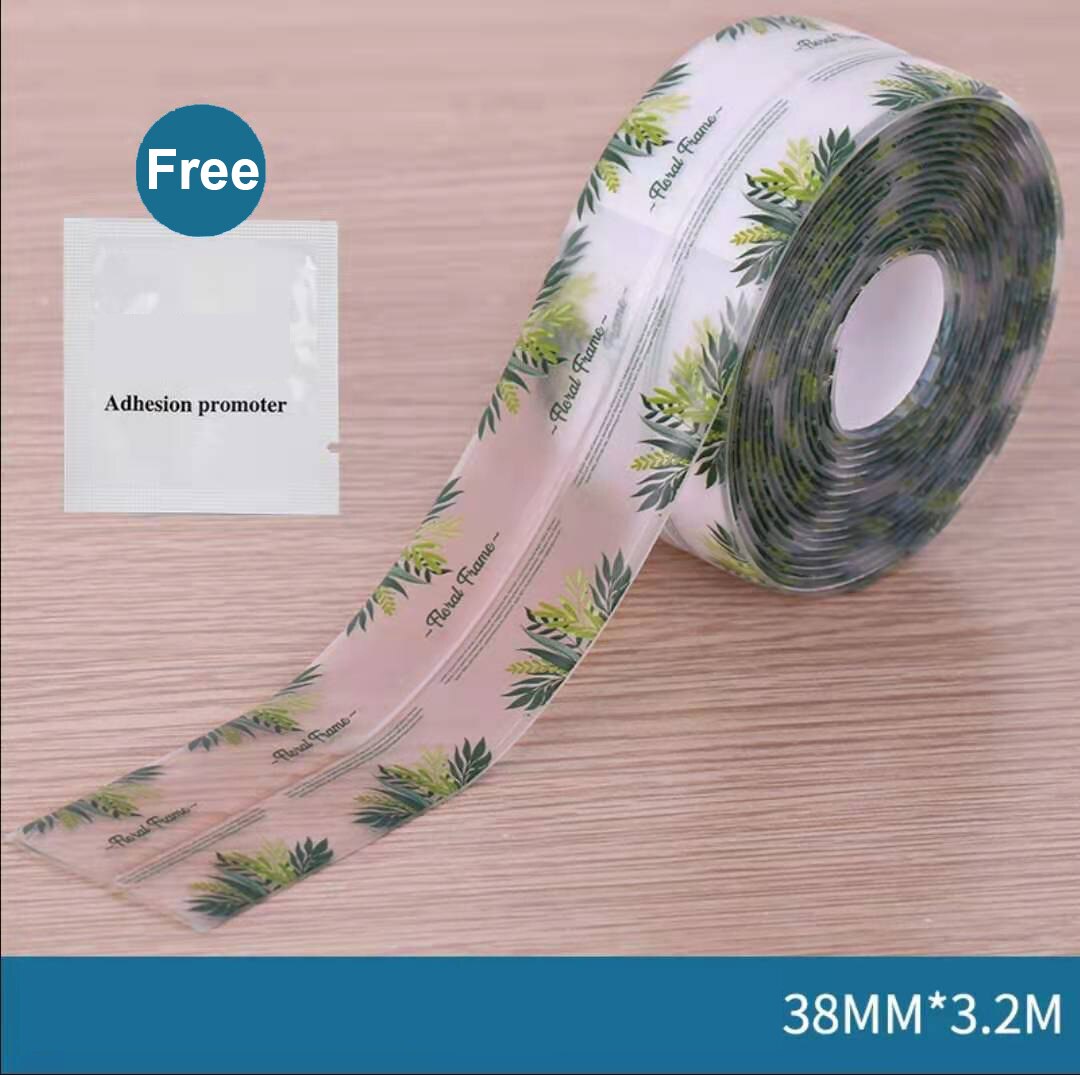 Multi print gennemsigtig 3.2 mx 38mm pvc tætningsbånd tape vinduer bad køkken vandtæt selvklæbende søm toilet hjørne: Grønt græs