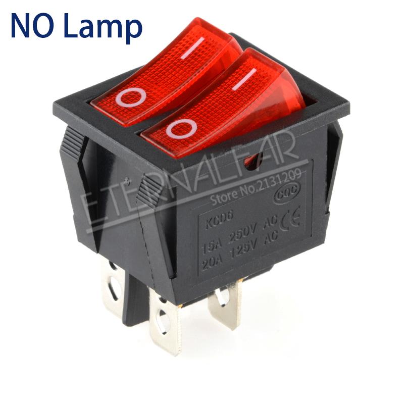 KCD6 16A 250V AC Rocker Schalter Stiefel Schalter 6Stifte Mit Lampe AUF-aus rot sterben Elektrische Grill grün Elektrische Heizung Doppel Schiff Typ: KCD6-rot-Nein-4J4D / 2Stücke -viel