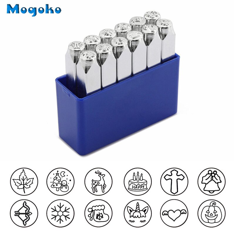 Mogoko 6mm Metal Stamp Punch Tool Aluminium Leather Unique Marking Symbol Punching Stamps Tools Craft for Stamping 12 Patterns: Set 2