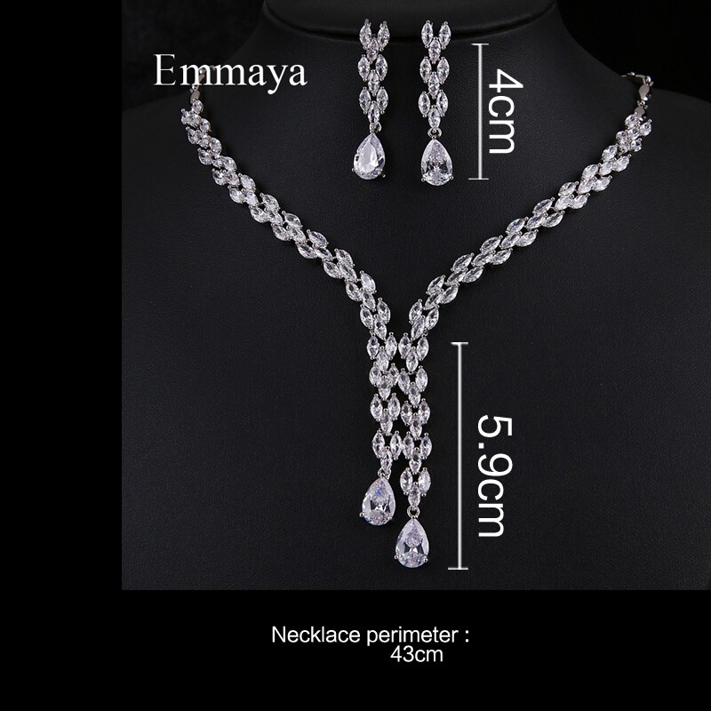 Emmaya Asimmetrico Disegno di Figura di Waterdrop Collana in Argento Placcato/Orecchino di Modo Regalo di Zircone Cubico per Le Donne squisito Ornamento