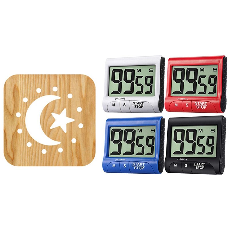 1 Set Digital Kitchen Timer Large Display Kitchen Timer netic & 1 Set Wooden Stars Moon Lamp Children'S Night Light