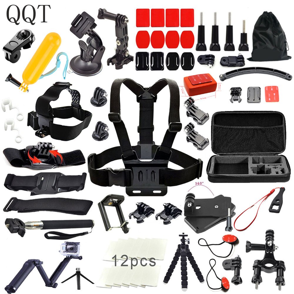 QQT für Gopro Zubehör für go pro hero 8 7 6 5 4 kit 3 weg selfie stick für Eken h8r/für xiaomi für yi EVA fall: grau