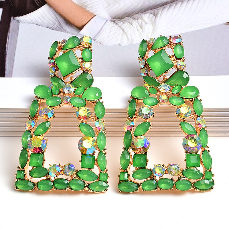 Mode Geometrische Metalen Kleurrijke Rhinestone Oorbellen Hoogwaardige Clear Crystal Sieraden Accessoires Voor Vrouwen