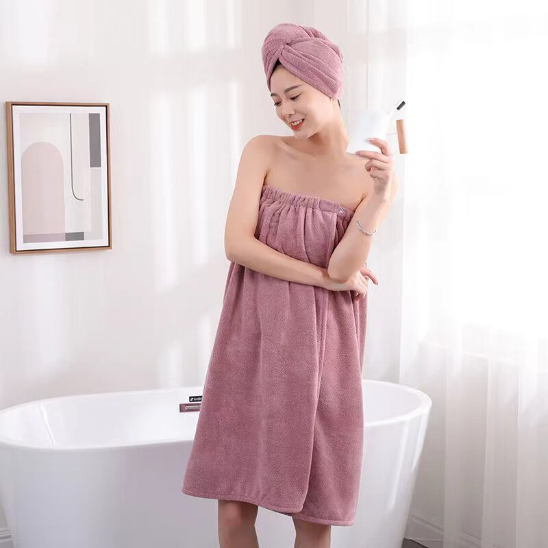1Set Chic Bath Towel Wearable Towel Superfine Fiber Solid Color Soft and Absorbent Cleaning Plain Towel Hotel Home Bathroom: 04 bathrobe set