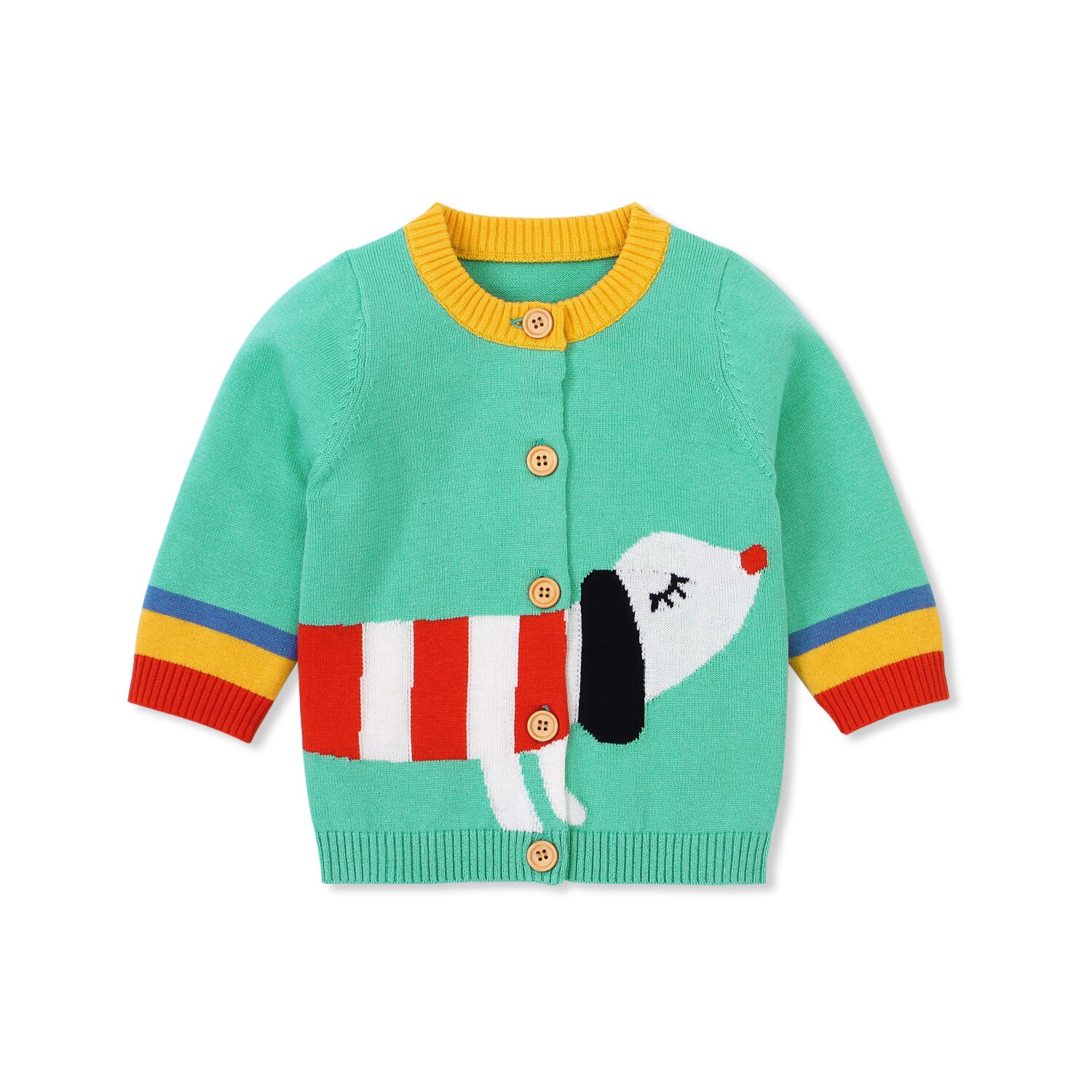 Top de punto para niña de 0 a 18M, chaqueta de cuello redondo de manga larga, blusa informal con estampado de erizo y perro de dibujos animados, Unisex: Verde / 18 meses