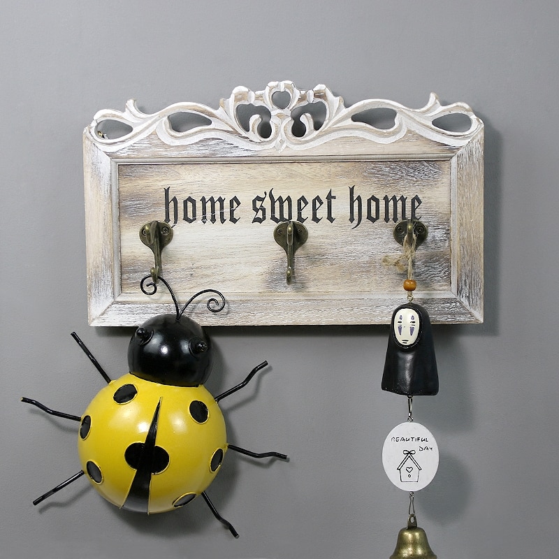 Wall Wooden Key Holder, Decorative Key organizer with Hooks,Coat Hooks, Custom Wedding Housewarming Anniversary