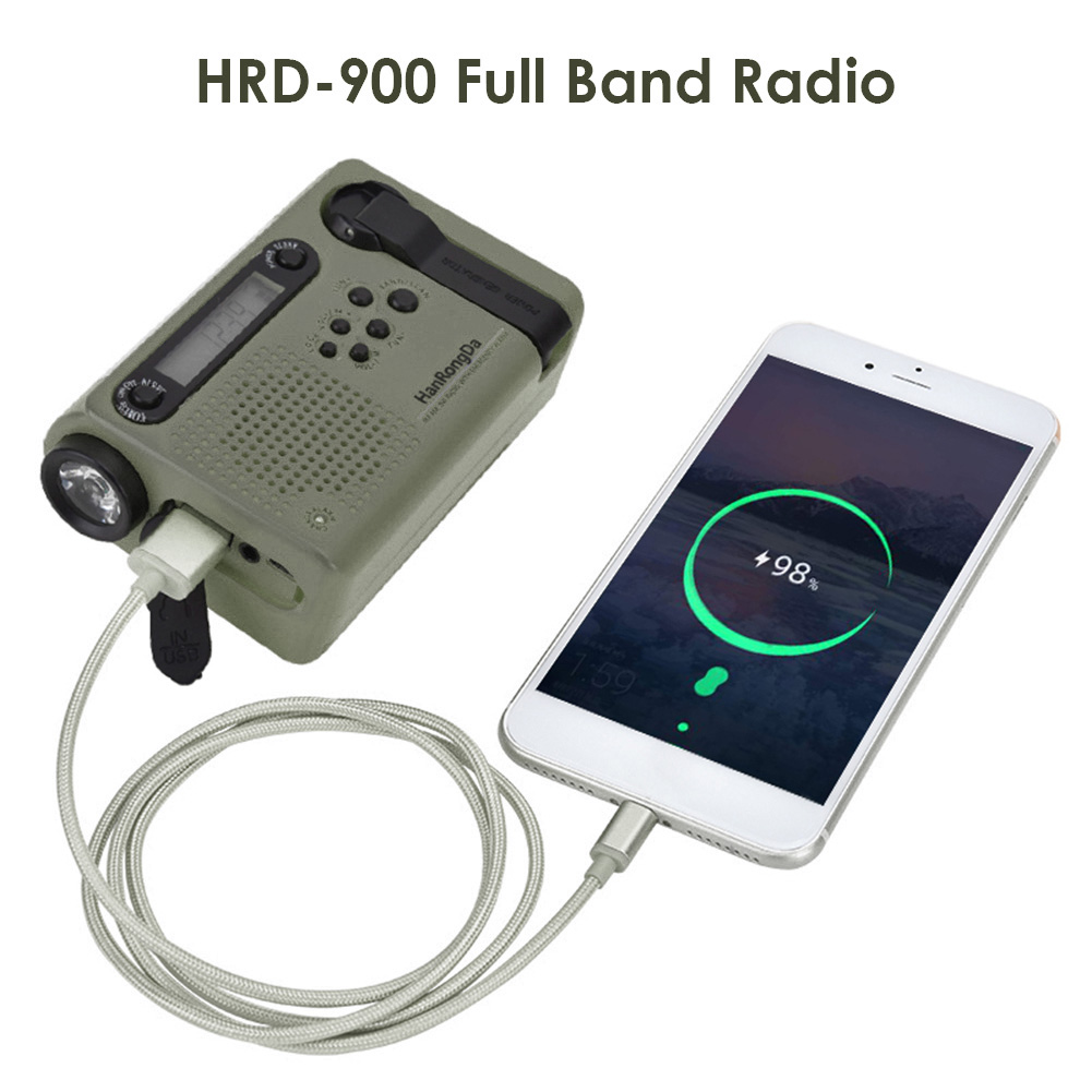 HRD900 Multifunctional Full Band Solar Powered AM/FM/SW Weather Radio Emergency LED Flashlight Lamp Power Bank