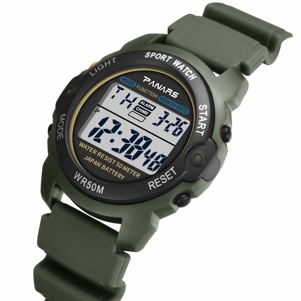 PANARS Sport freundlicher Uhr WR50M Wasserdichte freundlicher Armbanduhr Armee Grün Wecker Multi-funktion Uhren für Jungen 8135: Armee