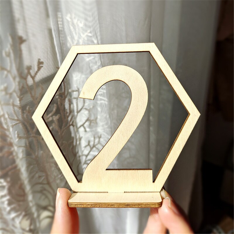 Houten Tafel Nmbers Met Houder Base1-40 Hexagon Hollow Seat Nummer Voor Party Bruiloft Banket Tafel Zitplaatsen Opdracht