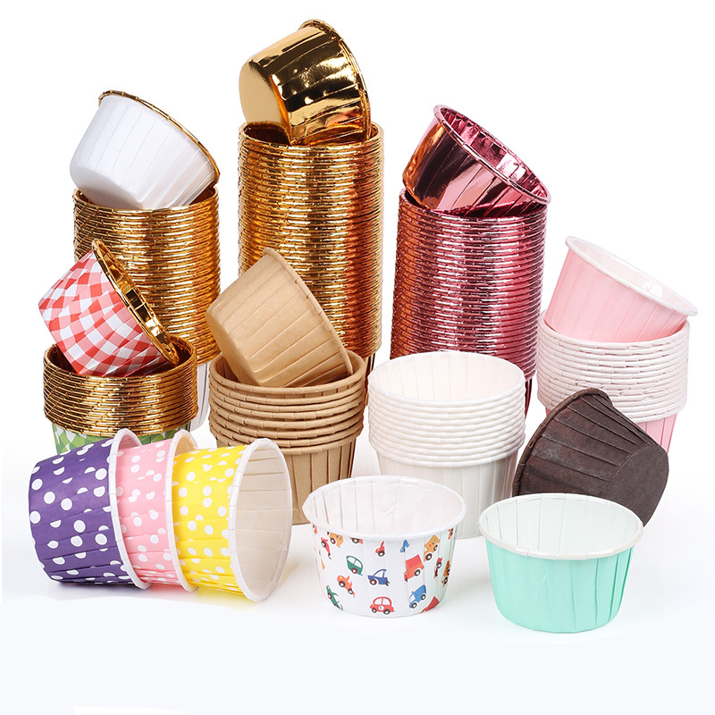 50 Uds. Taza de papel grande para magdalenas, revestimiento para magdalenas a prueba de aceite, bandeja para hornear, caissettes para de boda, papel dorado para envolver muffins