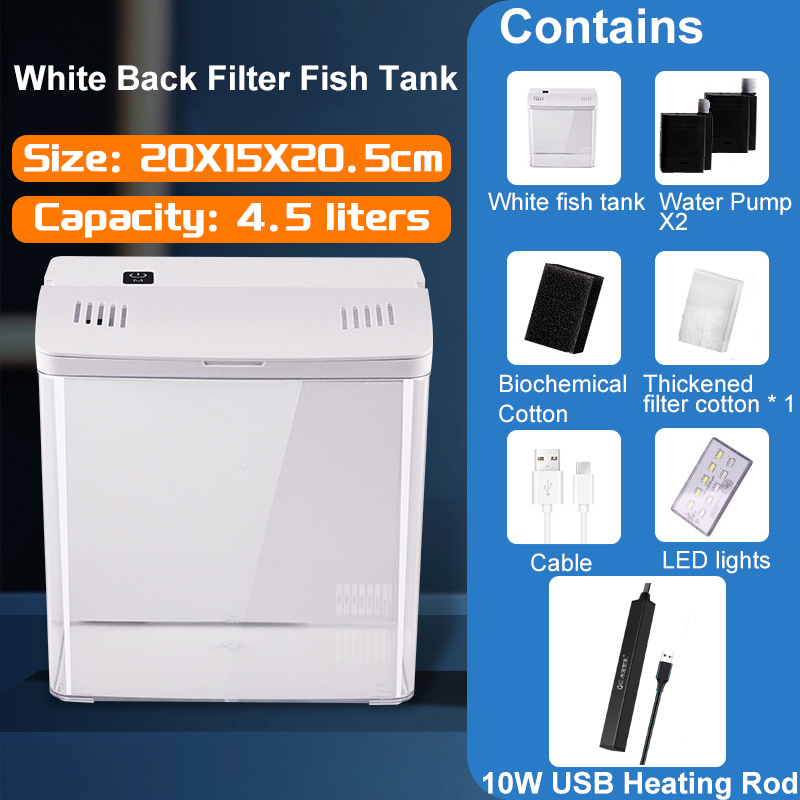 Aquarium Klein Mini Aquarium Thuis Vis Aquarium Zelfcirculerend Terugfilter Met Verlichting En Golfpompen Aquarium Kits: YELLOW
