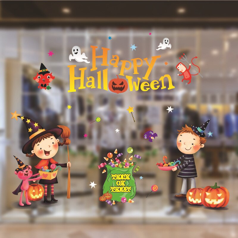 Halloween Window Stickers Wall Halloween Window Wall Decor Happy Halloween Decor For Home Haloween Sticker Door Deco: Purple 