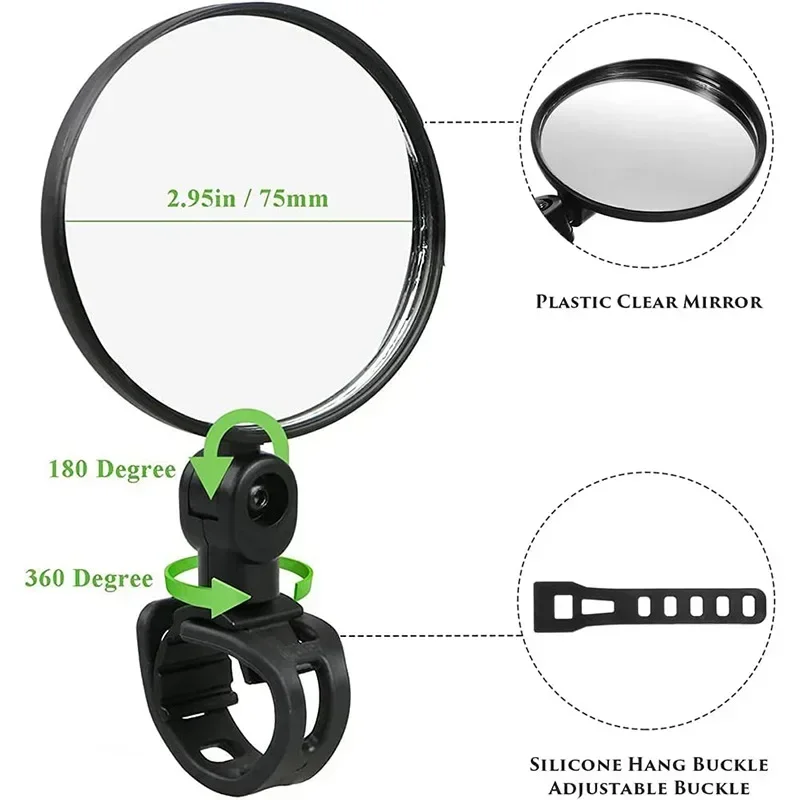 Espejos de bicicleta convexos para Scooter Eléctrico, Reflector de gran angular ajustable para manillar de bicicleta de montaña, espejo retrovisor, accesorios para bicicleta